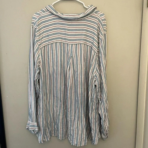 Terra & Sky Womens White Striped Button Up Shirt Pocket 3X Collared Long Sleeve - Picture 2 of 9